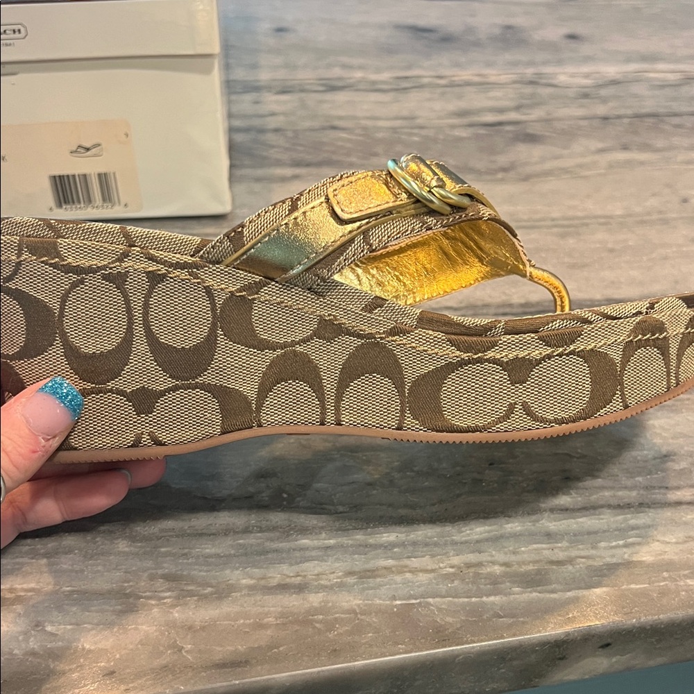 Coach Gold and Brown Signature Platform Sandals- Vintage 2007 - Picture 3 of 5